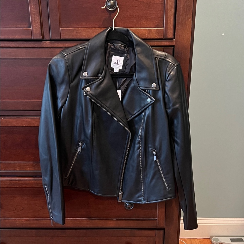 GAP Women's Black Leather Biker Jacket